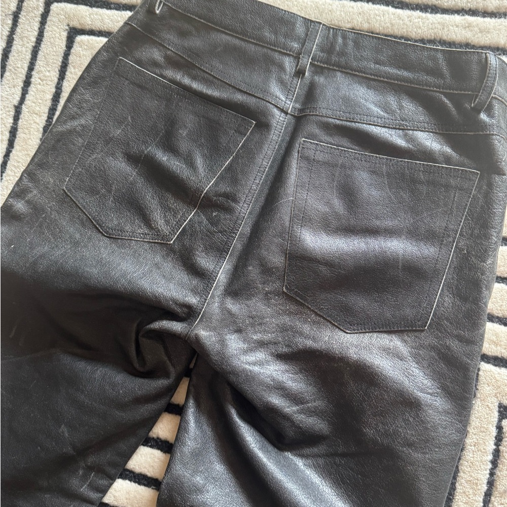 Helmut Lang Textured Black Leather Trousers